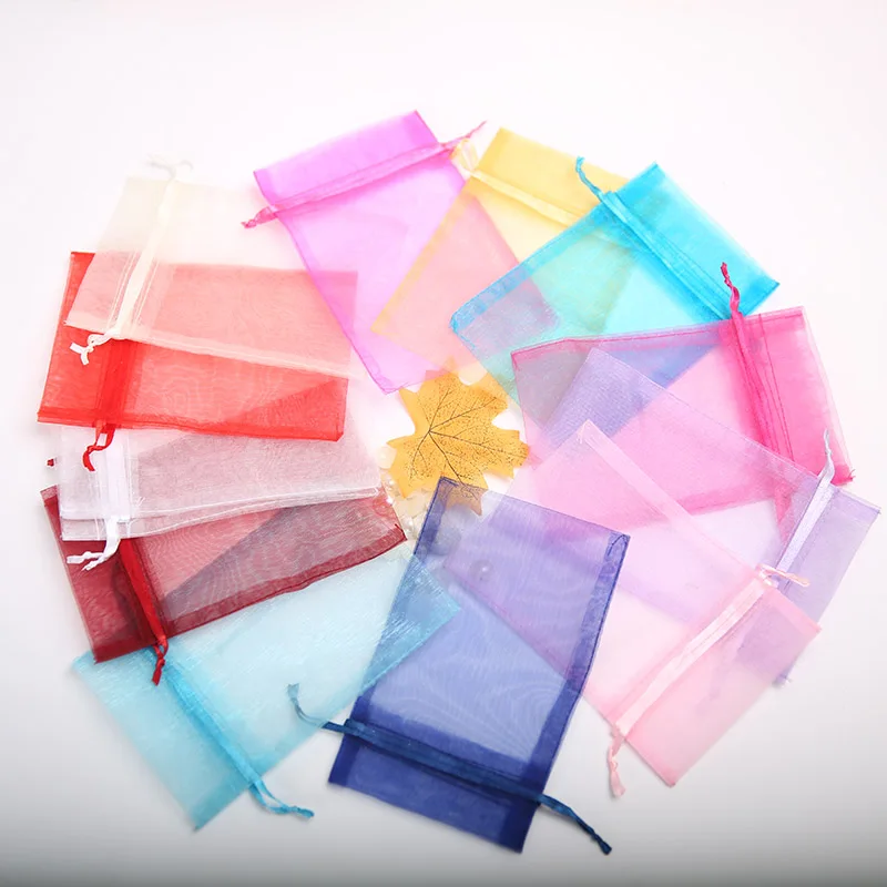 100pcs 15 23cm Organza Bags Wedding Birthday Party Candy Drawstring Bags Christmas Halloween Gift Box