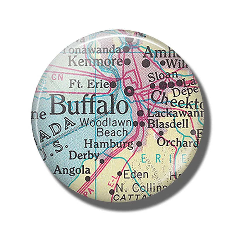 

Buffalo New York Map 30MM Fridge Magnet Angola America Map Glass Dome Magnetic Refrigerator Stickers Note Holder Home Decoration