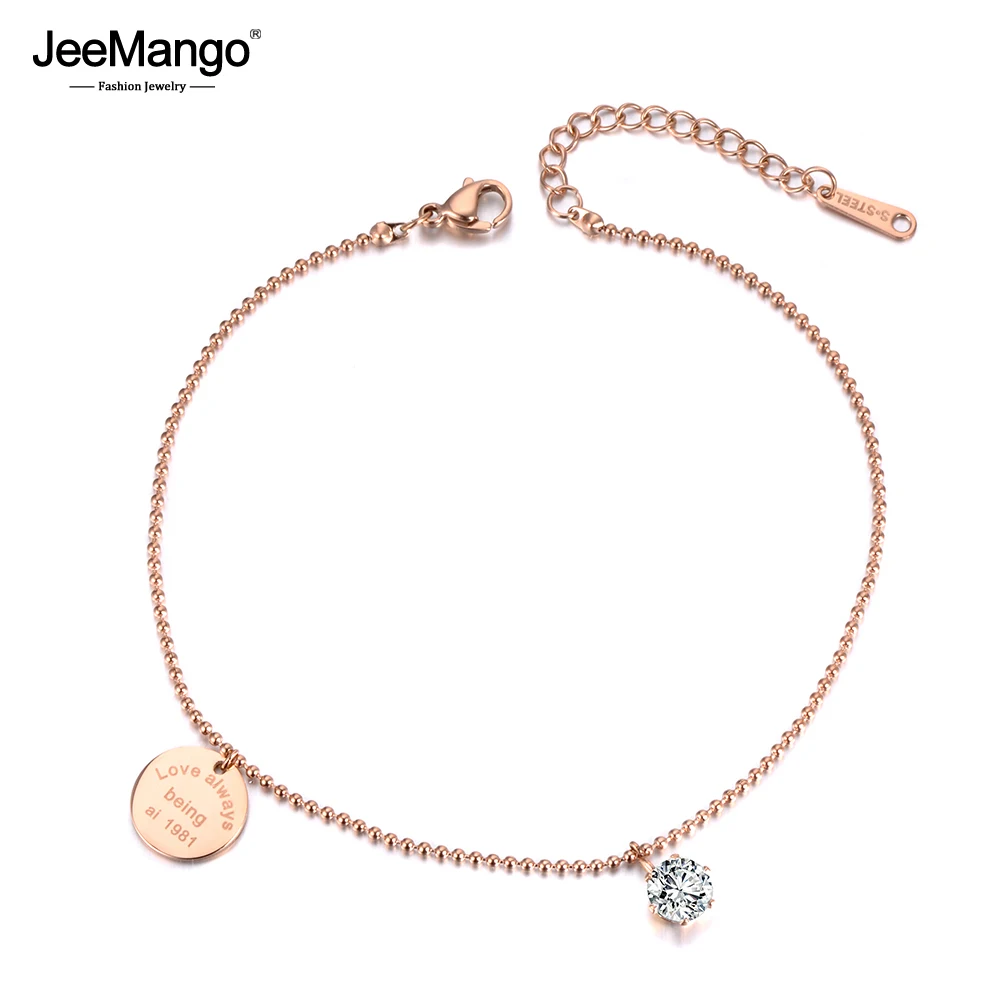 

JeeMango Trendy Love Tag CZ Crystal Charm Bracelets For Women Stainless Steel Link & Chain Bracelet For Summer Vacation JB19041