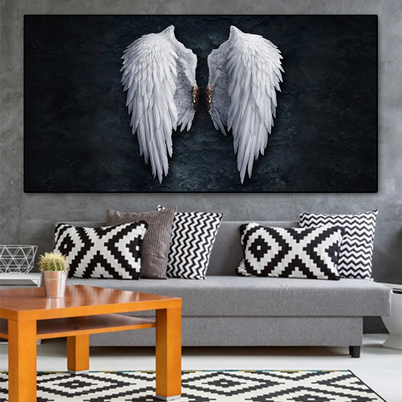 

Wall Artwork HD Printed Pictures Canvas Home Decoration Angel Wings Vintage Modular Black White Painting Cuadros For Living Room