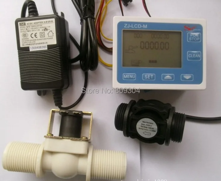 G1" Water Flow Control LCD Display+Flow Sensor Solenoid valve Power Adapter 