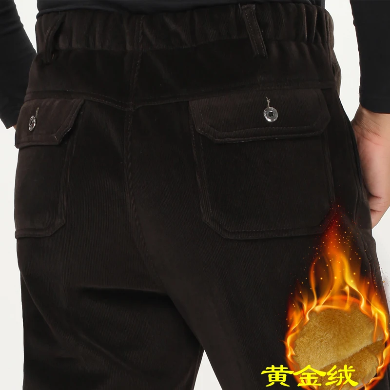 Мужские осень зима Червячные вельветовые прямые брюки с высокой талией Бизнес повседневные размера Плюс флисовые брюки XL-5XL
