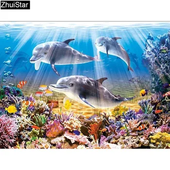 

Full Square Diamond Painting Dolphin Diamond Mosaic Seabed Diamond Embroidery Cross Stitch Picture Of Rhinestone Gift XY1