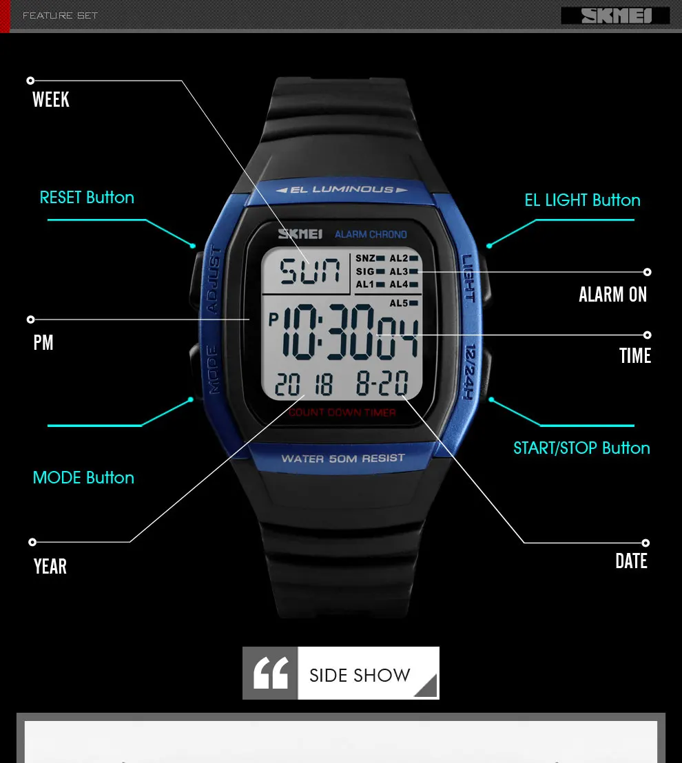 SKMEI, модные мужские часы, спортивные цифровые часы, водонепроницаемые, с будильником, мужские наручные электронные часы, мужские часы