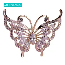 MECHOSEN Fashion Green Rhinestone Butterfly Brooches For Women Prong Setting Crystals Gold color Wedding Corsage Pins