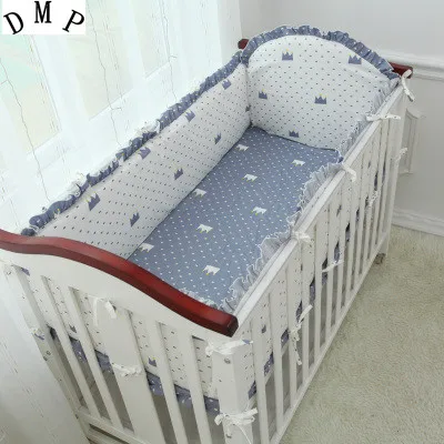 Promotion! 5PCS Cartoon baby crib bumper baby cot beds baby bed set 100% cotton (4bumpers+sheet)