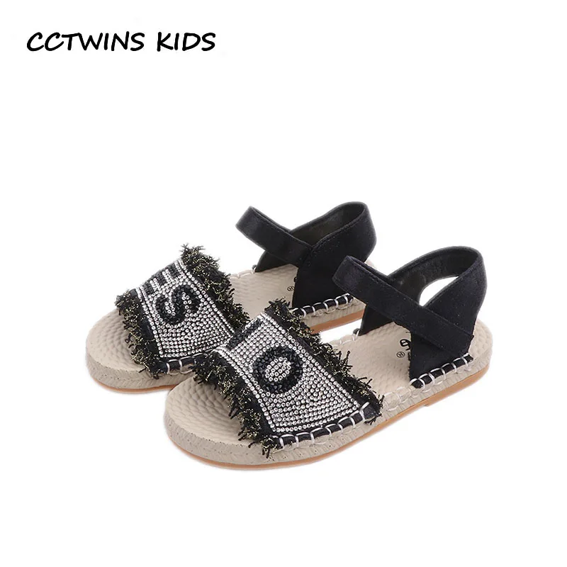 

CCTWINS Kids Shoes 2019 Summer Babys Brand Pu Leather Shoes Children Fashion Rhinestone Princess Sandals Girls Black Flat PS511