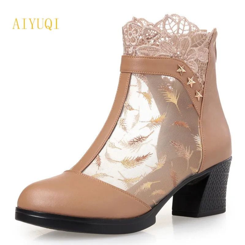 

AIYUQI 2019 new genuine leather women mesh sandals comfortable lace fish mouth fashion summer sandals size 41 #42 # women shoes