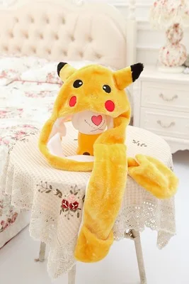 

Anime Cartoon Trainer Pokemon Go Cute Pikachu Plush Hat with Cosplay Gloves Accessories Yellow pikachu Hats Adult anime hat