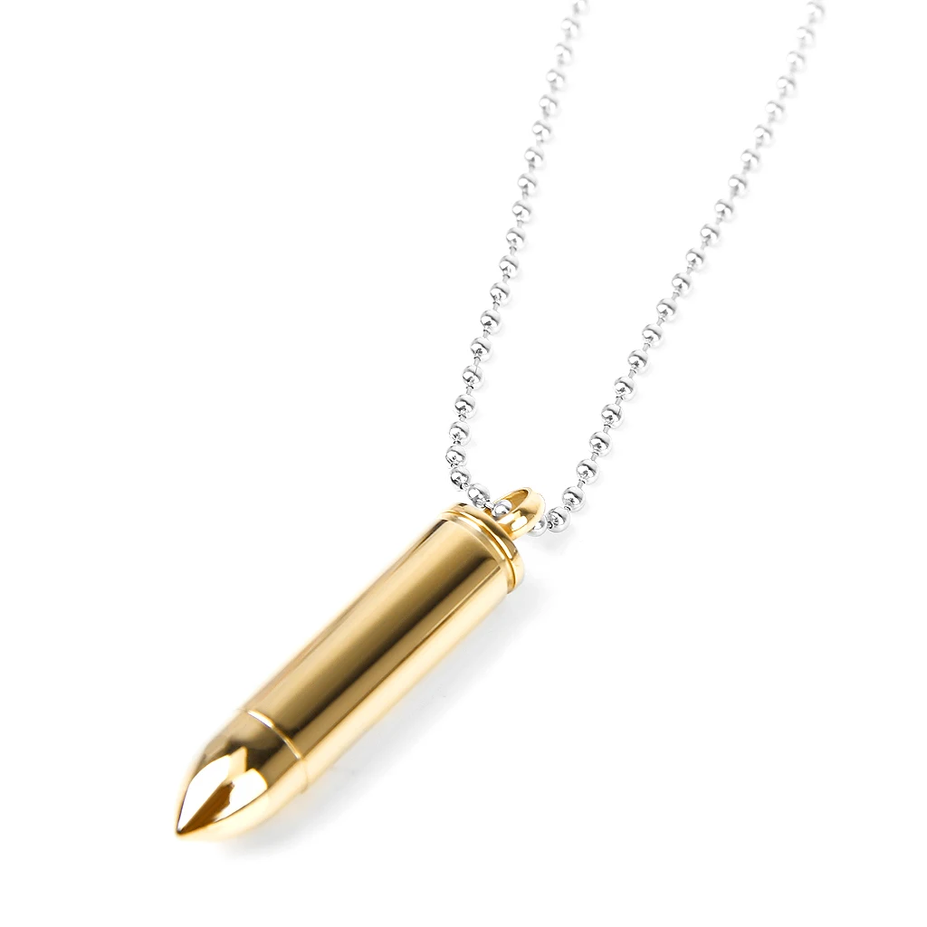Mens Womens Stainless Steel Bullet Necklace Pendant Cremation Urn Jewelry