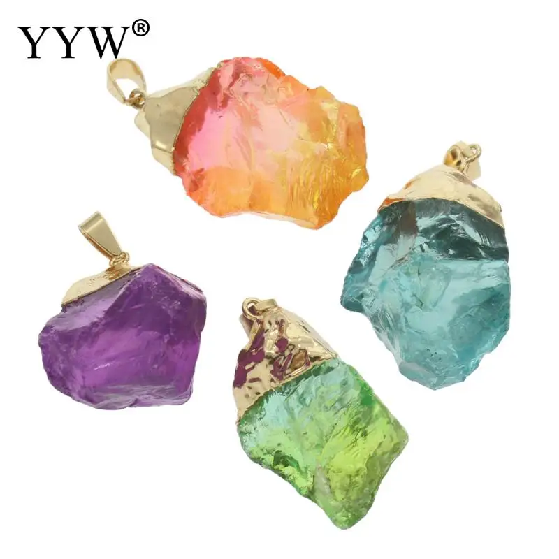 

1PC Natural Stones Crystal Charm Pendants Reiki Healing Irregular Green Orange Skyblue Purple Quartz Pendulum Transparent Stone