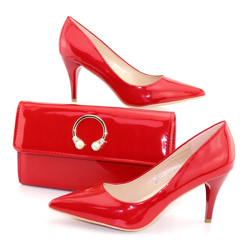 

New Red color Italian Designer Shoe and Bag Matching Set African Women Wedding Shoes and Bag Set Decorated Fashion Shoes Women