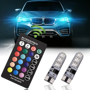 

2x T10 W5W LED RGB Bulb Car Clearance Lights For Ford Focus 1 2 3 Fiesta Ranger Mondeo 4 Kuga C-Max Ecosport With Remote Control