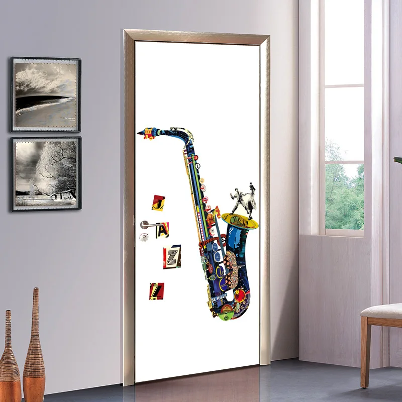 3D эффект наклейки Красочные саксофоны настенная Фреска двери обои стикеры для украшения дома самоклеящиеся виниловые съемные