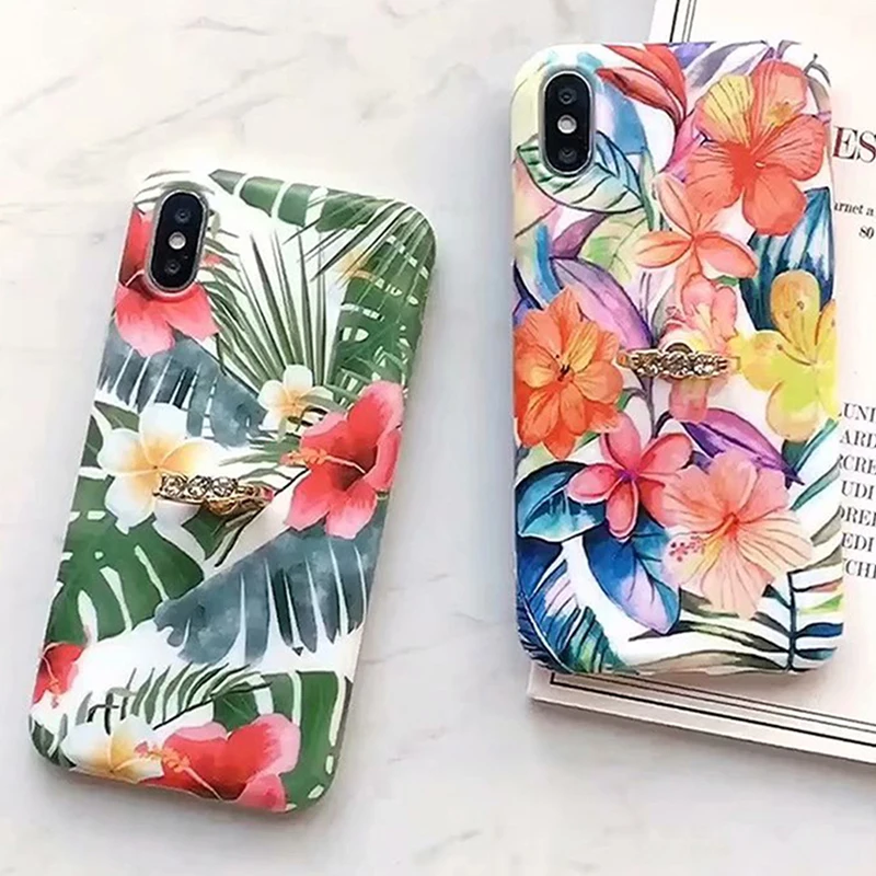 Luxury Finger Ring Holder Floral Phone Case For iPhone X XR XS Max Silicone Soft Shell 8 7 6 6S Plus Cover |