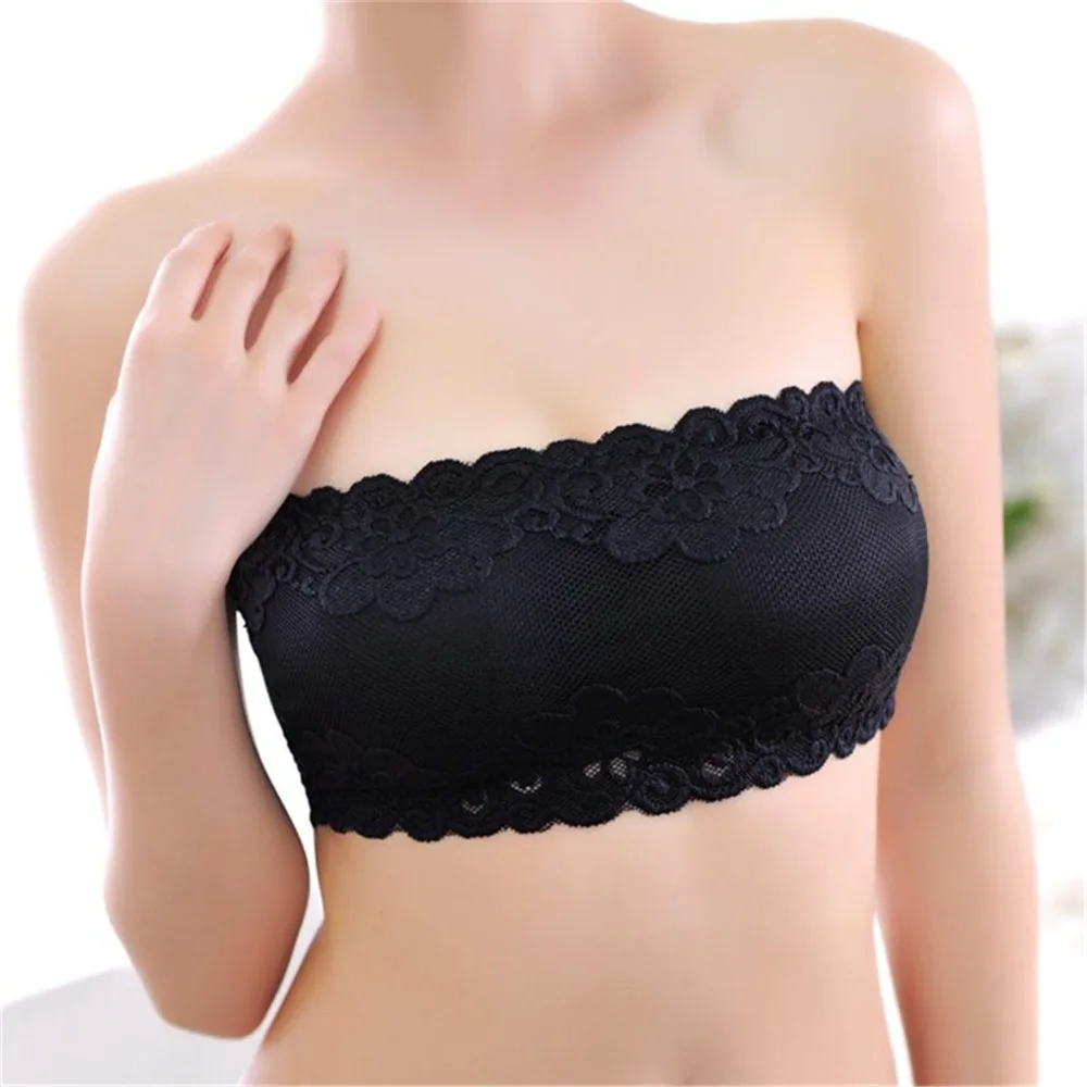

5 Colors Lace Floral Bras women Full Cup Strapless Wire Free Wrapped Chest Female One Size Bras With Straps sexy Tube crop Tops