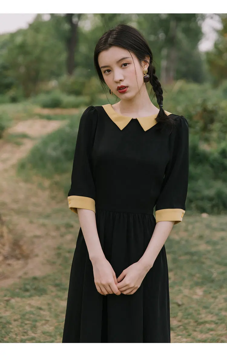 Ubei маленькое черное платье летнее новое французское ретро платье с высокой талией тонкое длинное черное платье средней длины
