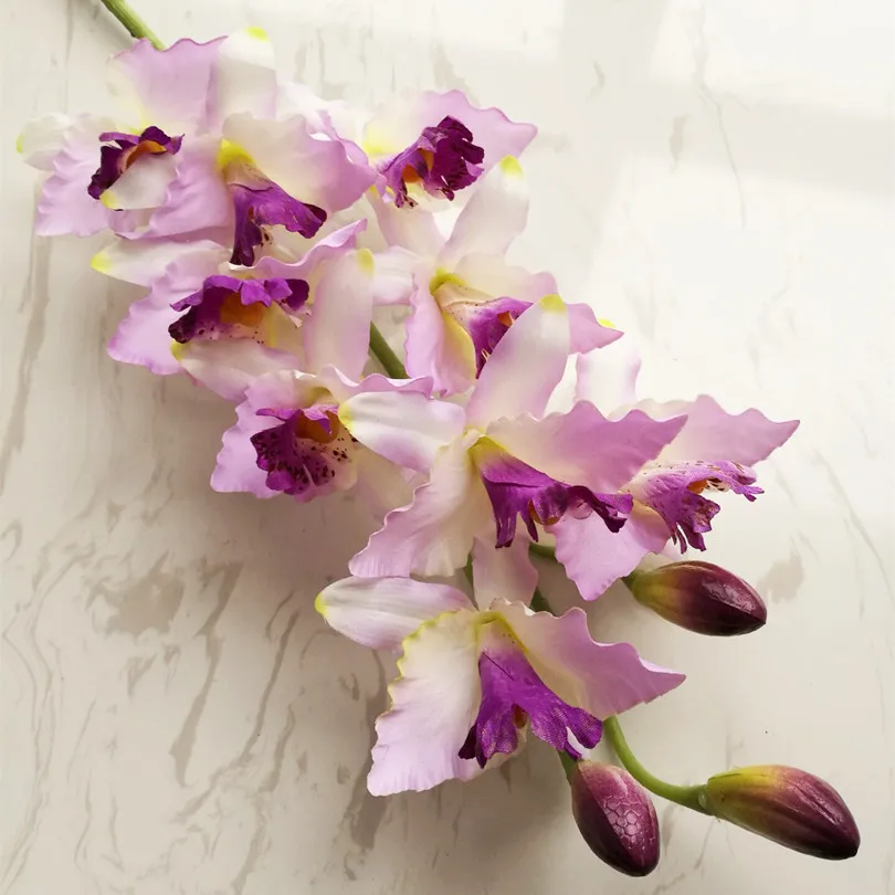 8 шт. искусственные орхидеи Cymbidium большого размера 9 головок Cattleya Hybrida цветы орхидеи для свадьбы центральные декоративные цветы