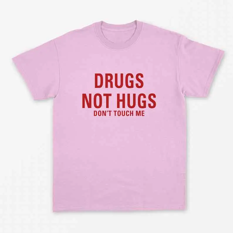 Skuggnas/Новое поступление, футболка с принтом «наркомания не объятия», рубашка с изображением травки для девочек, футболки для девочек, 90 лет, эстетические топы, Прямая - Цвет: pink