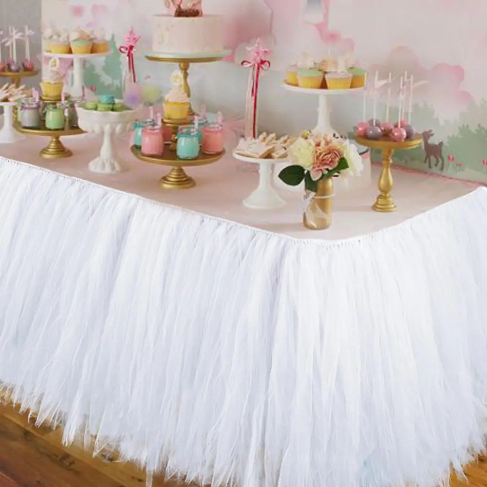 Теплое свадебное украшение, Тюлевая юбка-пачка для стола, аксессуары для стола DIY, 100X80 см, украшения для вечеринки в честь рождения ребенка - Цвет: White