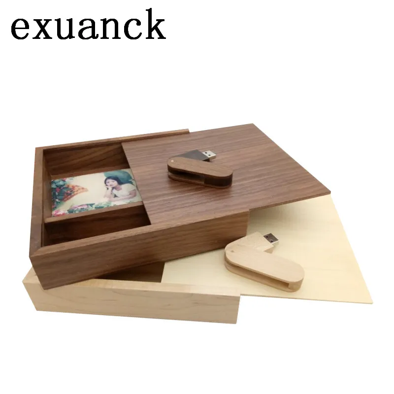 Exuanck Пользовательский логотип деревянный фотоальбом коробка для упаковки подарков коробка USB деревянная коробка размер 170*170*35 мм usb 2,0 4 ГБ 8 ГБ 16 ГБ 32 ГБ флэш-накопитель