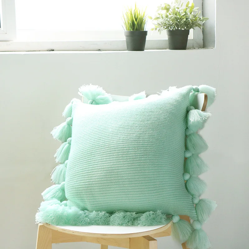 Наволочка для домашнего декора размером 45*45 см мягкий чехол для подушки с кисточкой декоративная наволочка диван автомобиля трикотажные фонари мяч Наволочка на подушку - Цвет: Mint Green