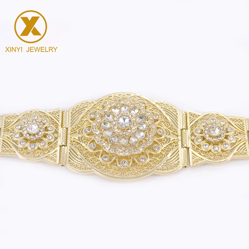 

Moroccan Gold Color Round Metal Belt Long Waist Chain Waistband Wedding Resin Jewelry For Women Hollow Flower metal belt