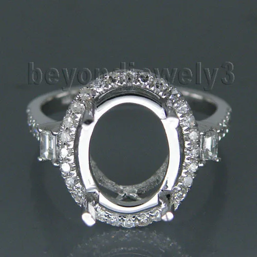 

Vintage Oval 9x11mm Solid 14kt White Gold Semi mounting Diamond Promised Ring WU118