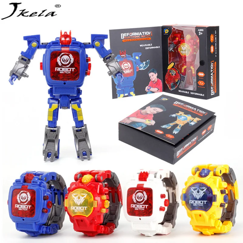 

[Hot] Trasformation Wristwatch Toy Children Sports Cartoon Watches Kids Xmas Gifts Cute Boys Robot Action figure Toys