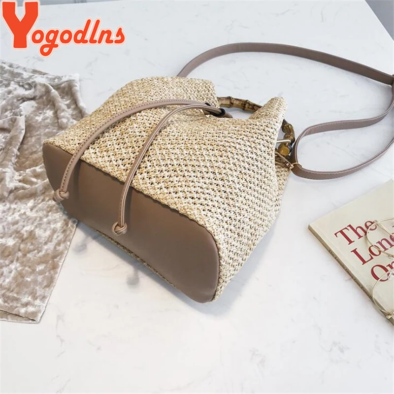 Yogodlns اليدوية النساء الصيف الشاطئ حقائب قش دلو Crossbody حقائب كتف الإناث الروطان حقيبة ساعي الصلب الأعلى مقبض حقيبة Yogodlns اليدوية النساء الصيف الشاطئ حقائب قش دلو Crossbody حقائب كتف الإناث الروطان حقيبة ساعي الصلب الأعلى مقبض حقيبة