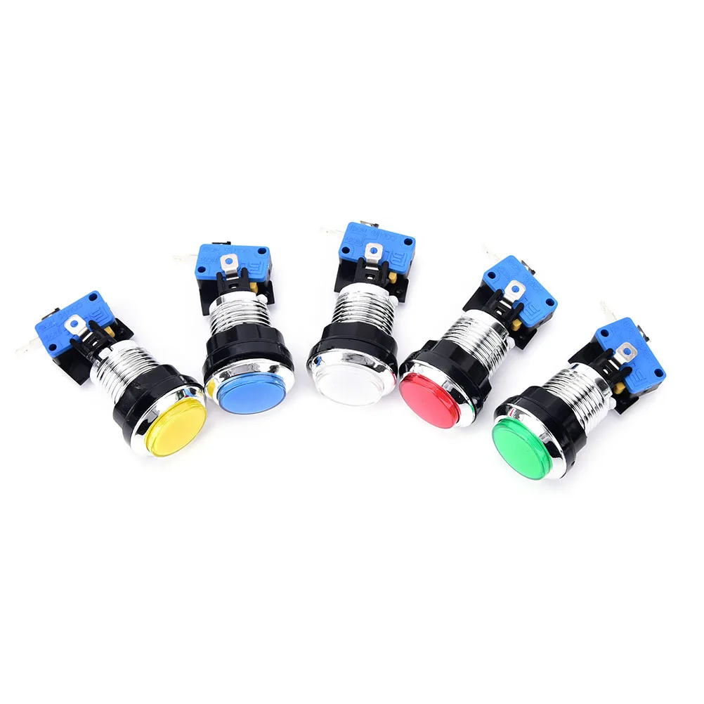 1PCS Chrome Plated illuminated 12v LED Arcade Push Button with microswitch 5 Colors