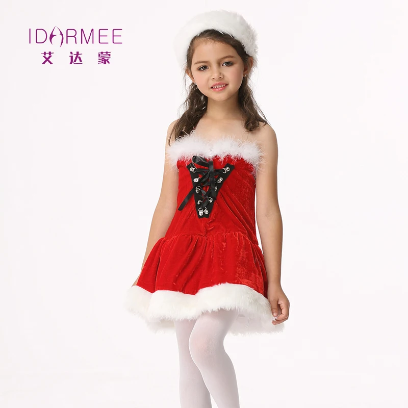 IDARMEE Santa Claus Costume for Girls Red Velvet Flannelette Christmas