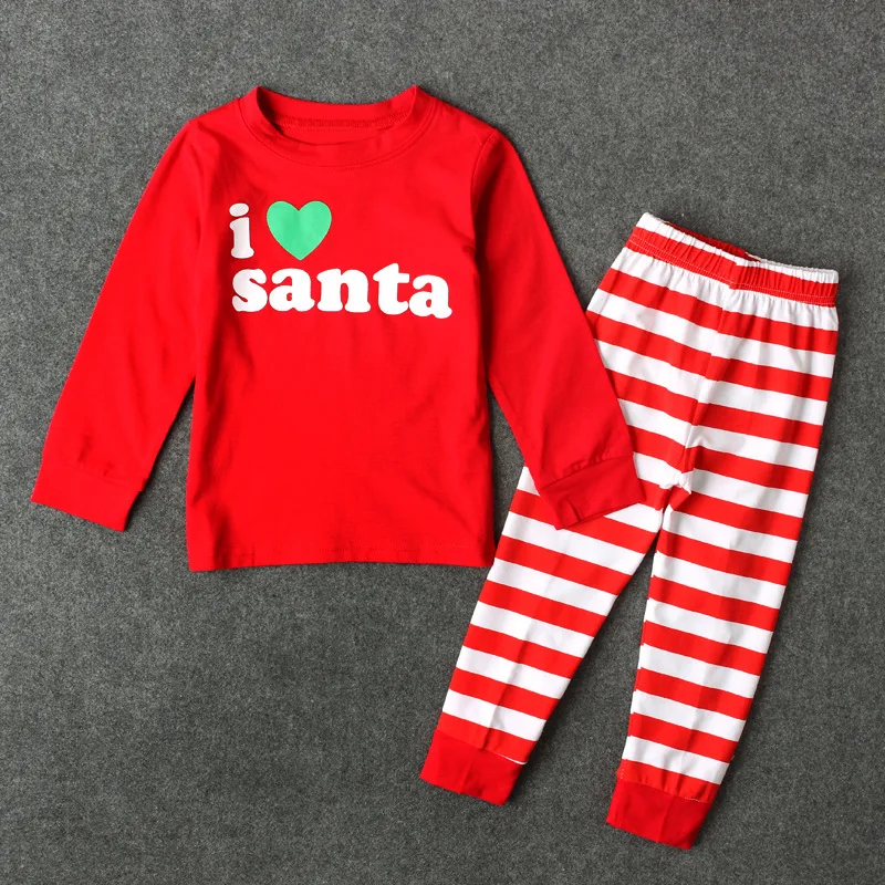 

2018 Christams Clothes for Girls Red I LOVE Santa T shirt + Striped Pants Cotton New Year Children Homewear Boys Girls Set