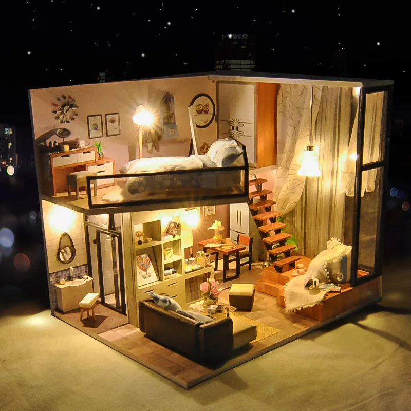 Кукольный дом мебель Diy Миниатюрный пылезащитный чехол 3D Деревянный Miniaturas игрушка вилла кукольный домик игрушки подарки на день рождения коробка театр Каса