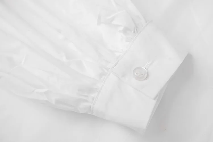 Женские блузки с высоким воротником, белая блузка с длинным рукавом, хлопковая блуза большого размера с пышными рукавами, Женская атласная блузка, женские блузки в Корейском стиле