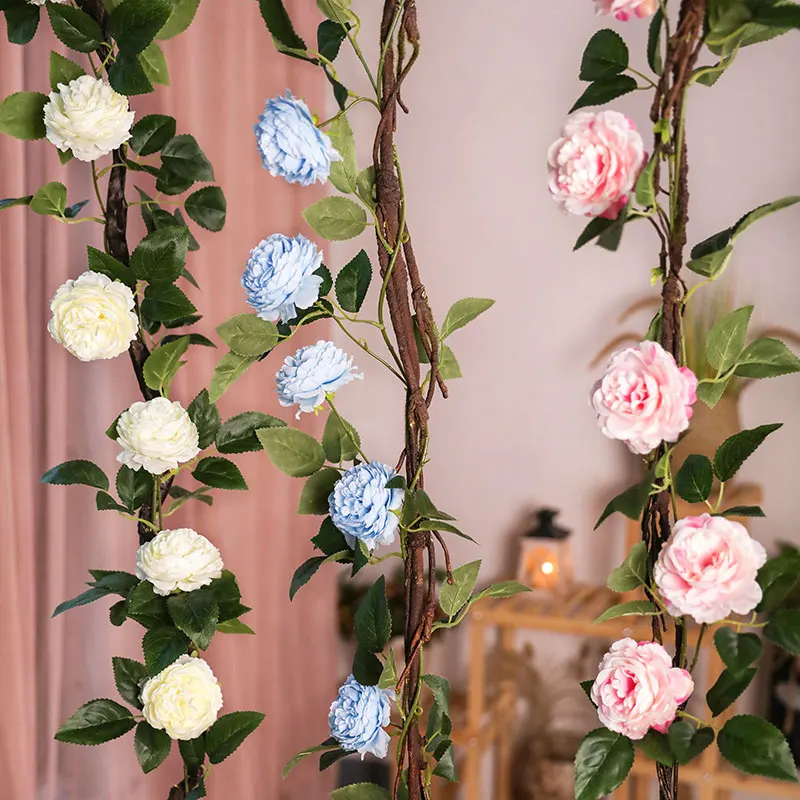 

CHENCHENG 180CM Silk Rose Flower With Ivy Vine Artificial Flowers for Home Wedding Decor Decorative Artificial Flower Garland