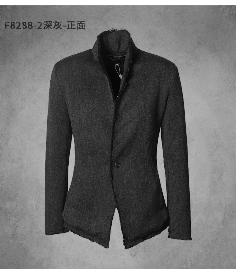 New Spring Retro Black Fur-trimmed Casual Slim Black European Style Suit for Men Stand Collar Men Suit Blazer Brand F8288