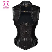 Black Sexy Corset Steel Bone Underbust Bustier Steampunk Corsets And Bustiers W/ Jacket Outfit Korsett For Women Gothic Clothing
