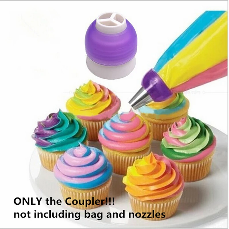 

Hot Sale !!3 Color Icing Piping Bag Nozzle Converter Tri-color Cream Coupler Cake Decorating Tools For Cupcake Fondant Cookie