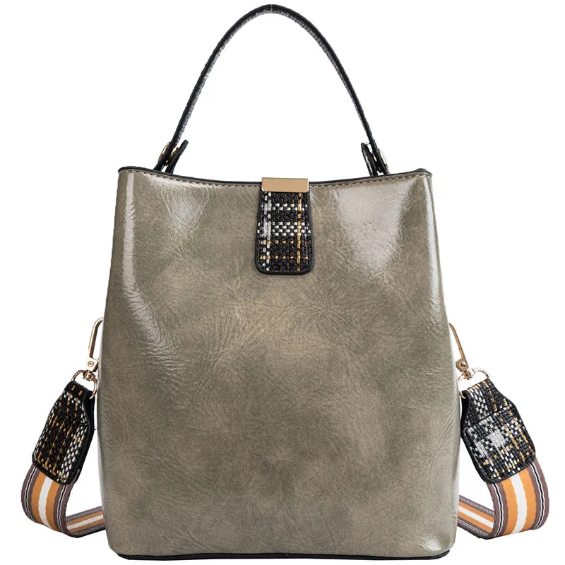 

Wide Strap Bucket Bag Women Handbags High Quality PU Leather Designer Causal Tote Ladies Shoulder Messenger Bag Bolsa Mujer B337