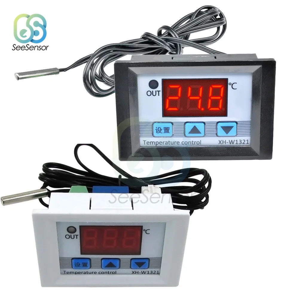 

XH-W1321 DC 12V Digital LED Temperature Thermostat Controller 10A Thermostat Controller Switch Probe -50-110 Degrees White black