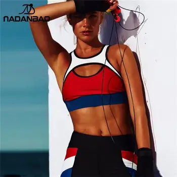 

NADANBAO 2019 Best Selling Women's Fashion Color Matching Yoga Sports Suit Two-piece Suit Summer Gym Runing Yoga Set For Ladies