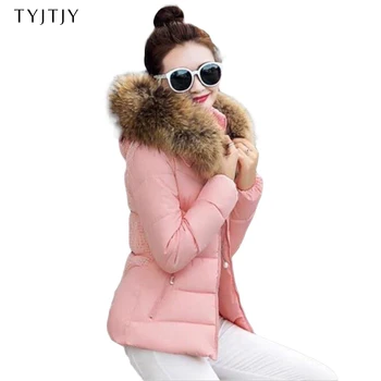

2019 Winter Jacket Women High Quality Imitation Raccoon Fur Collar Hooded Thick Warm For Women Parka Winter Coat