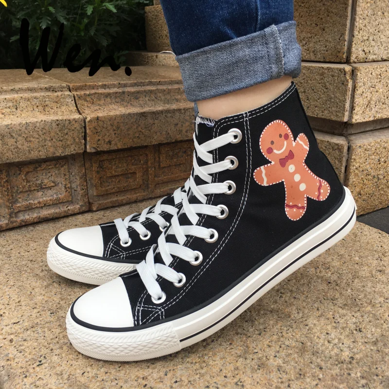

Wen Black High Top Canvas Shoes Design Lovely Gingerbread Cookies Lace Up Flats High Top Sneakers Men Women's Gifts Presents