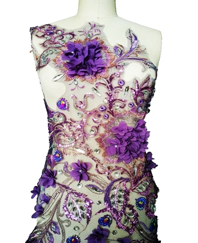 Большие 3D трехмерные цветы Пришивные фиолетовые кружева аппликация стразы отделка патчи для Платья 82*55 см - Цвет: purple big