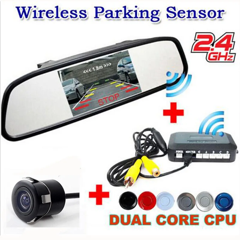 Car wireless parking Alarm Sound Sensor assist system Kit (5 " Mirror