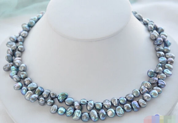 

HOT## Wholesale >>>> P4169 2row 17" 10mm black BAROQUE KESHI REBORN PEARL NECKLACE