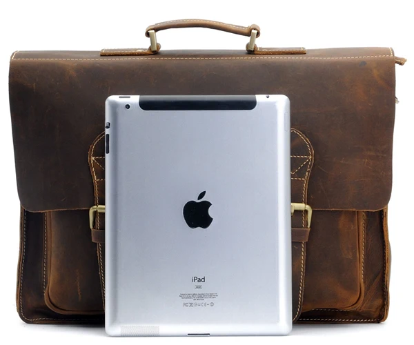 Top Grade Male Men's Vintage Real Crazy Horse Leather Briefcase Messenger Shoulder Portfolio Laptop Bag Case Office Handbag 1061