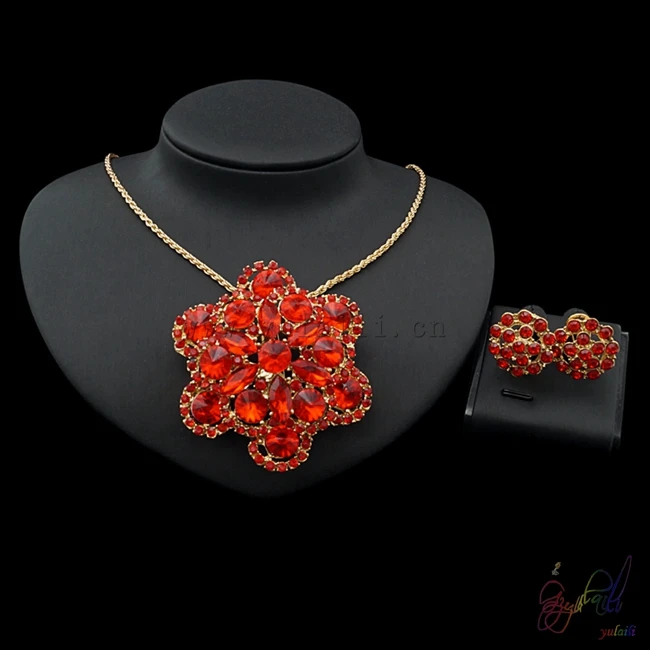 Yulaili Pendant Brooch Necklace Earrings Rhinestone Fashion France Flower Gold Color Plating Two Jewelry Set | Украшения и