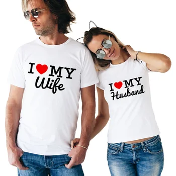 

New Arrival Groom Bride Lovers TShirt Women Men I Love My Wife Husband Printing Tshirt Husband and Wife Wedding Anniversary Gift